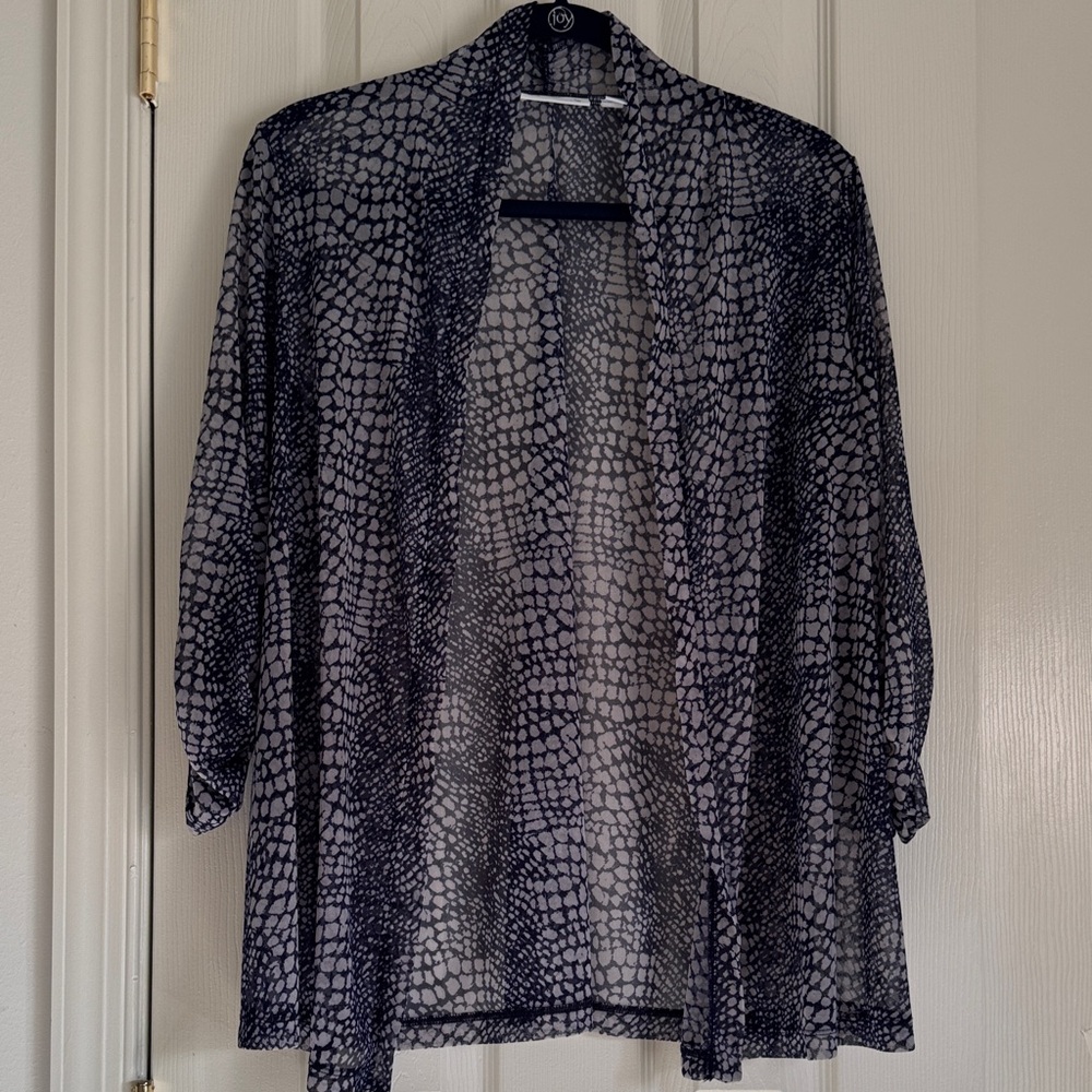 Susan Graver Sheer Cardigan | Navy & Gray Print - Size L